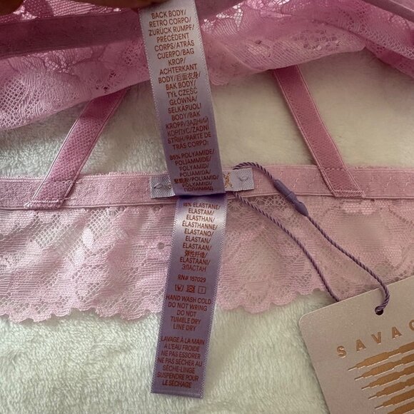 Savage X Fenty Pink Lace Bralette W/ Adjustable Straps & Scalloped Edges Size XL - Picture 8 of 9